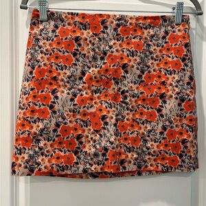 Club Monaco Orange and Navy Floral Mini Skirt